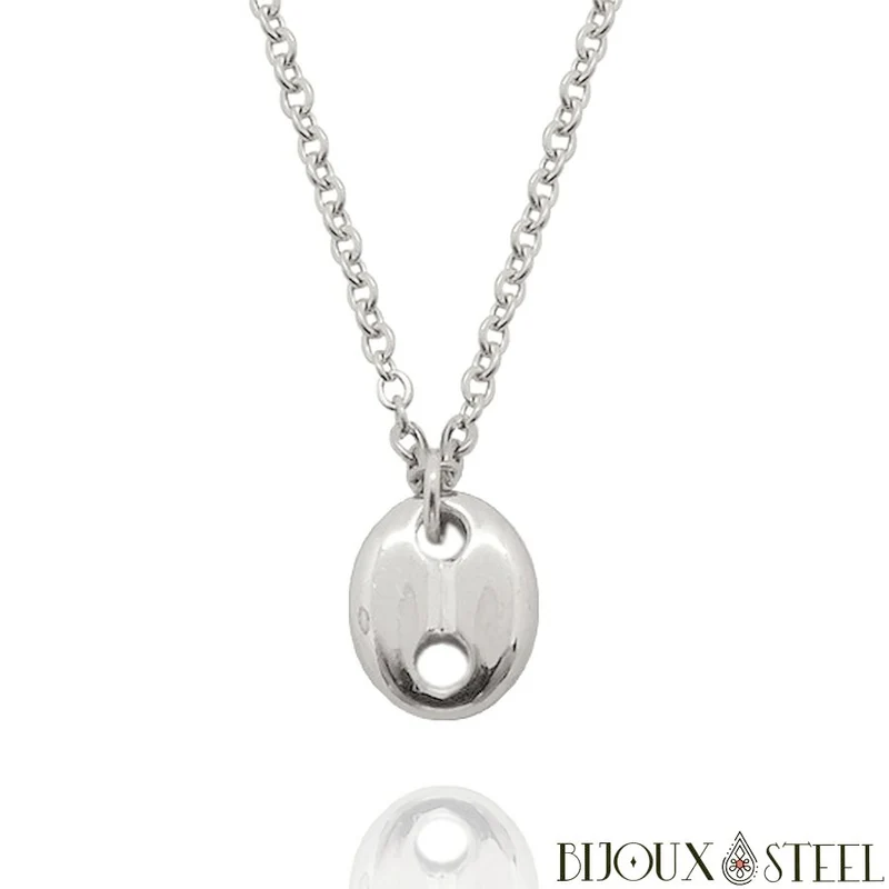 Collier à pendentif grain de café en acier inoxydable