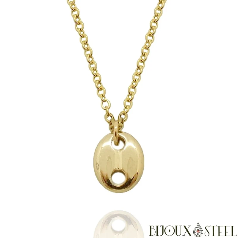 Collier à pendentif grain de café en acier inoxydable