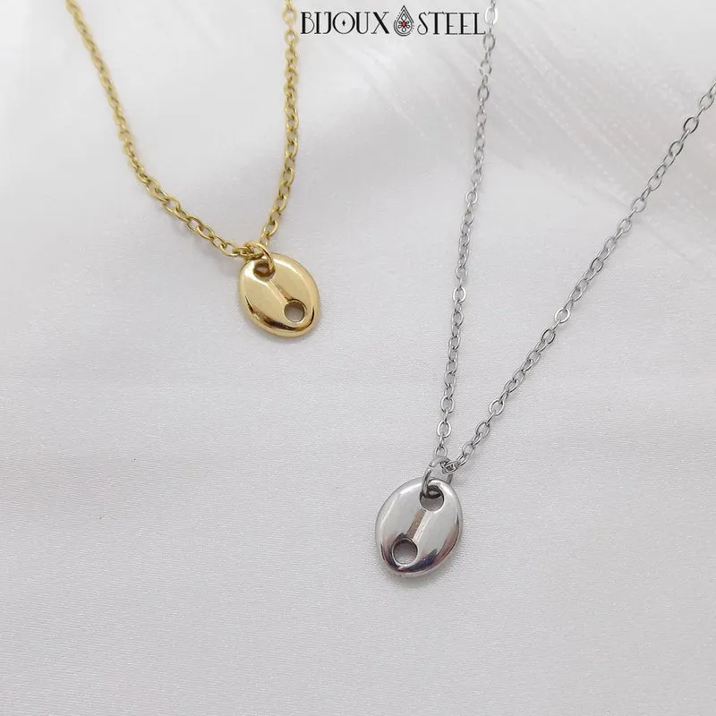 Collier à pendentif grain de café en acier inoxydable