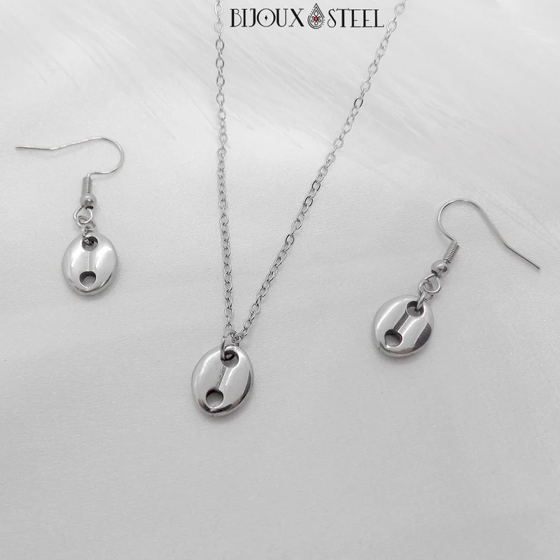 Collier à pendentif grain de café en acier inoxydable
