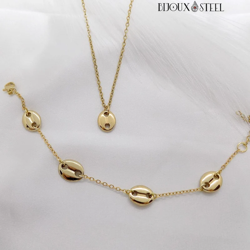 Collier à pendentif grain de café en acier inoxydable