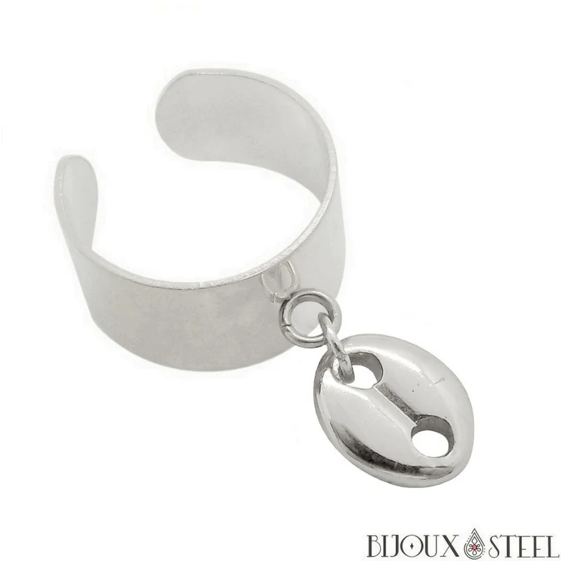 Bague large ajustable à pendentif grain de café en acier inoxydable