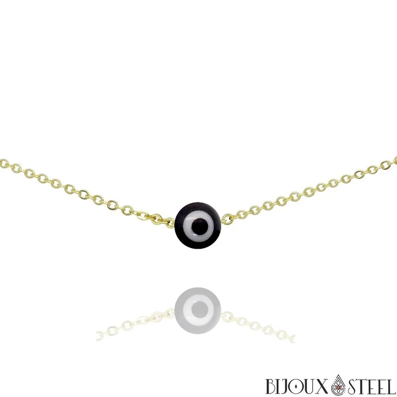 Collier à perle mauvais oeil noir et blanc en acier inoxydable