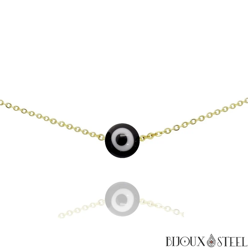 Collier à perle mauvais oeil noir et blanc en acier inoxydable