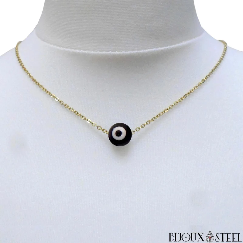 Collier à perle mauvais oeil noir et blanc en acier inoxydable