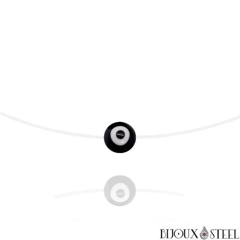Collier à perle mauvais oeil noir et blanc sur fil de nylon