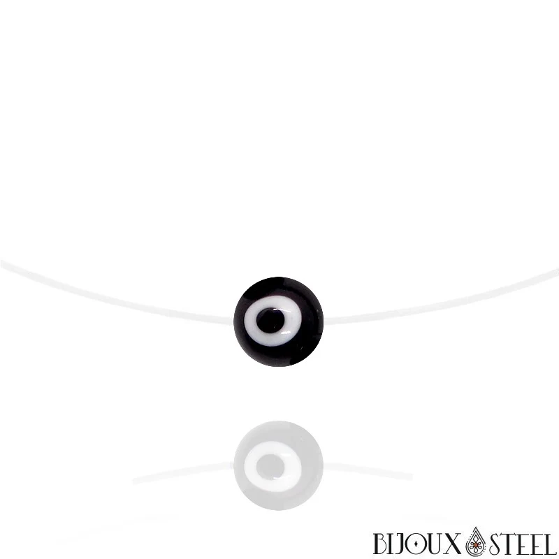 Collier à perle mauvais oeil noir et blanc sur fil de nylon