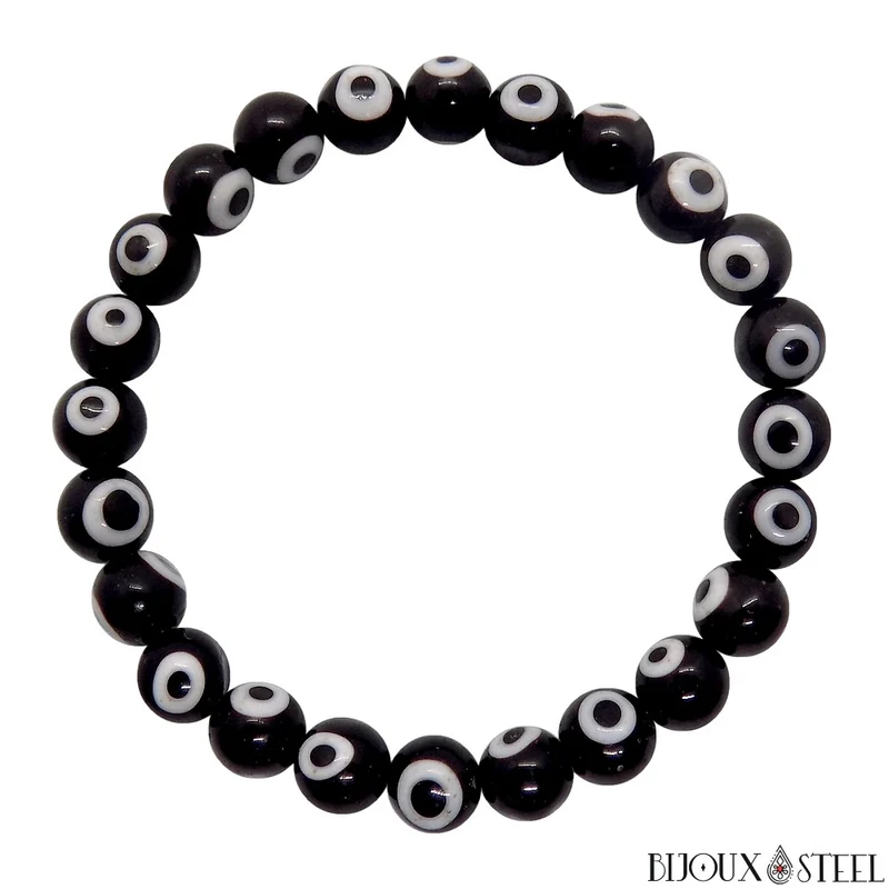 Bracelet en perles mauvais oeil noir et blanc