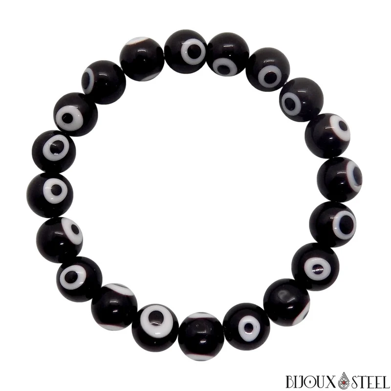 Bracelet en perles mauvais oeil noir et blanc