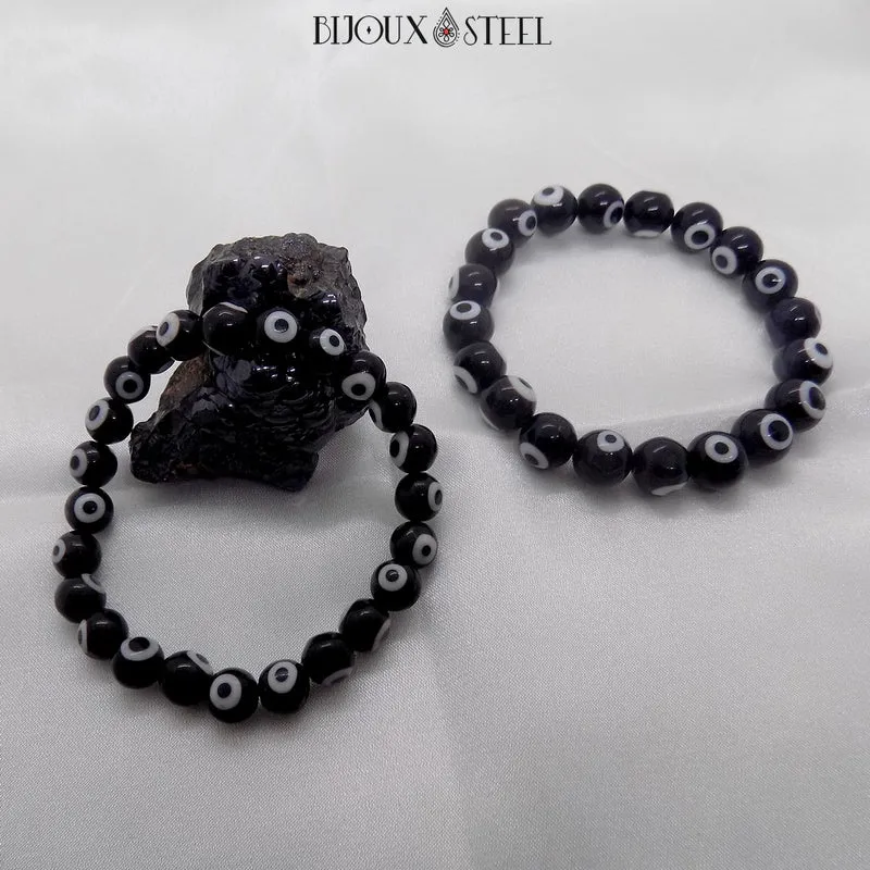 Bracelet en perles mauvais oeil noir et blanc