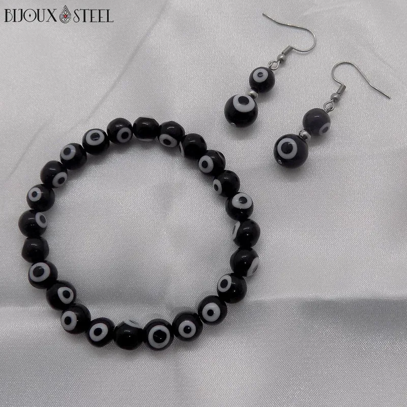 Bracelet en perles mauvais oeil noir et blanc