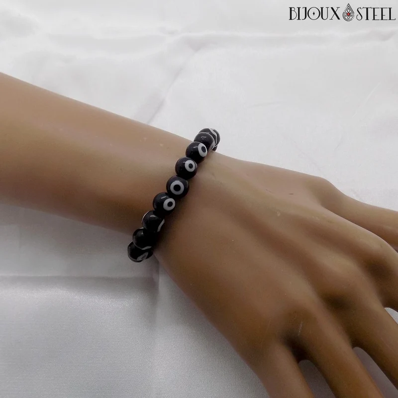 Bracelet en perles mauvais oeil noir et blanc