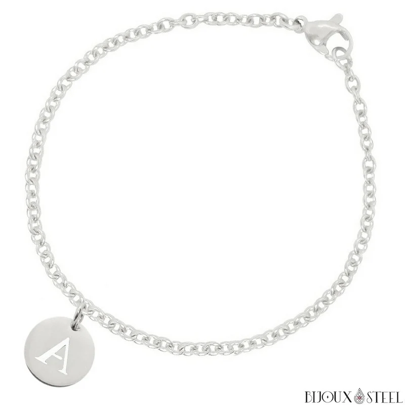 Bracelet médaille ronde lettre personnalisable en acier inoxydable