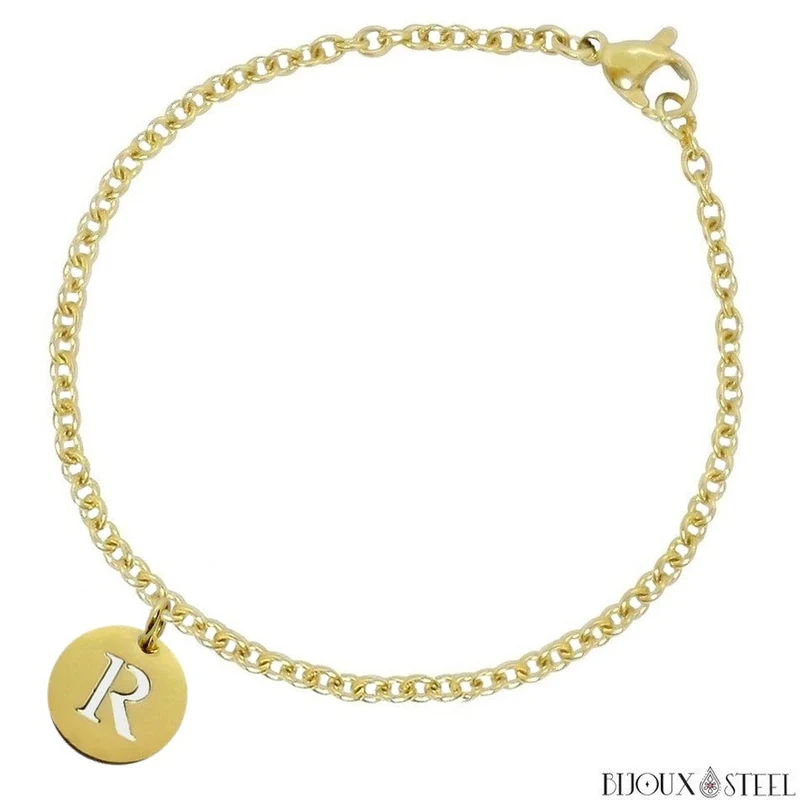 Bracelet médaille ronde lettre personnalisable en acier inoxydable