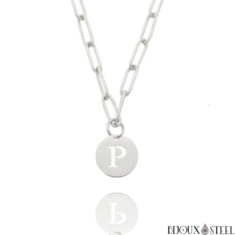 Collier trombone à médaille pendante lettre personnalisable en acier inoxydable