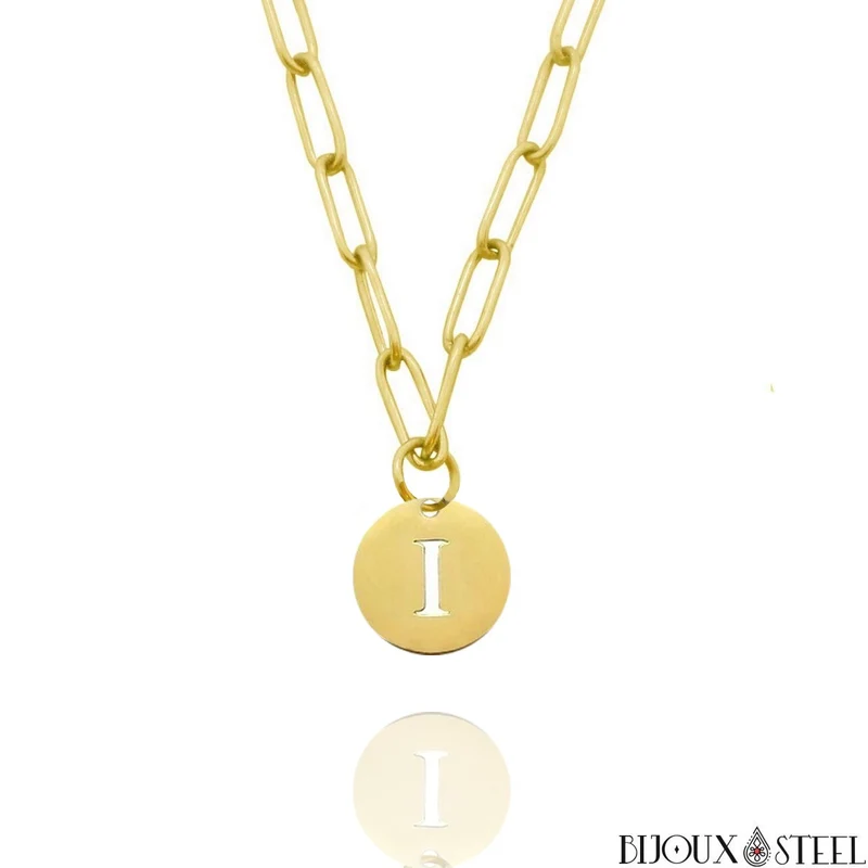 Collier trombone à médaille pendante lettre personnalisable en acier inoxydable