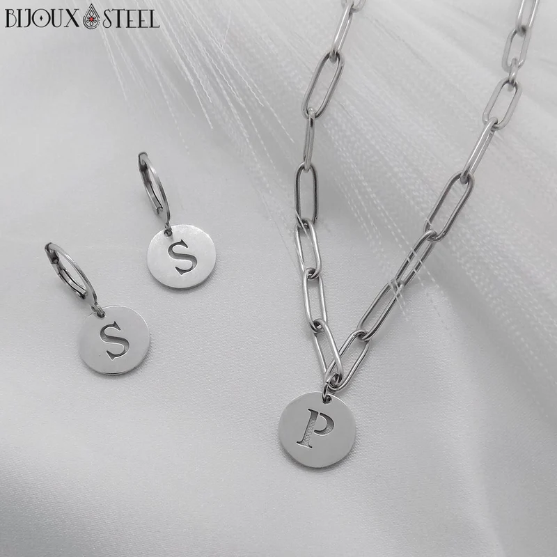 Collier trombone à médaille pendante lettre personnalisable en acier inoxydable