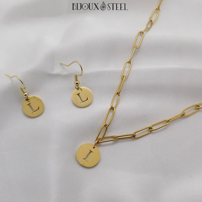 Collier trombone à médaille pendante lettre personnalisable en acier inoxydable