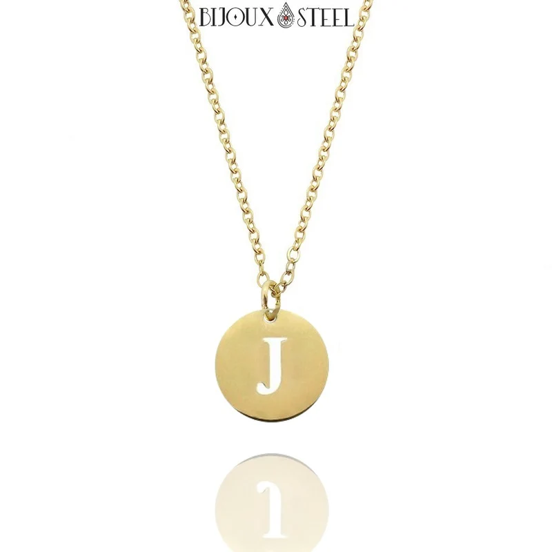 Collier médaille ronde lettre personnalisable en acier inoxydable