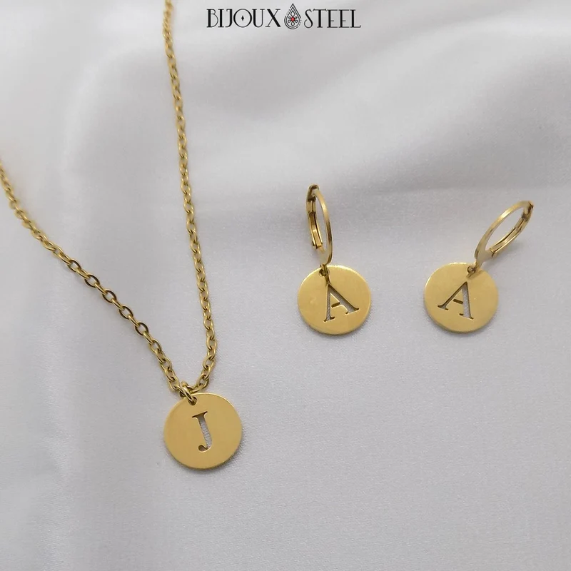 Collier médaille ronde lettre personnalisable en acier inoxydable