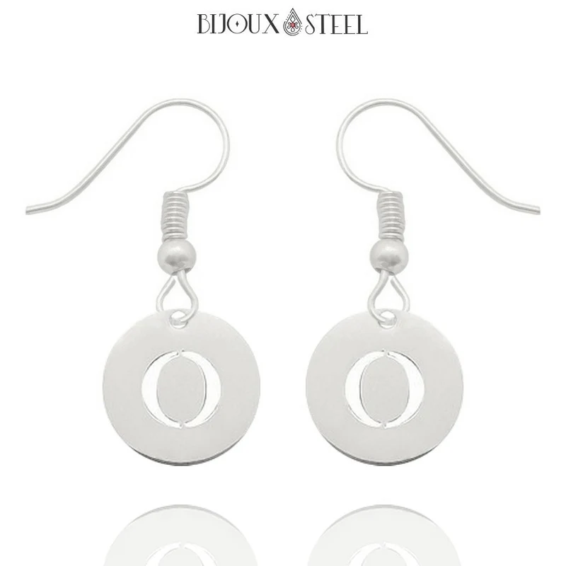 Boucles d'oreilles médailles pendantes à lettre personnalisable en acier inoxydable