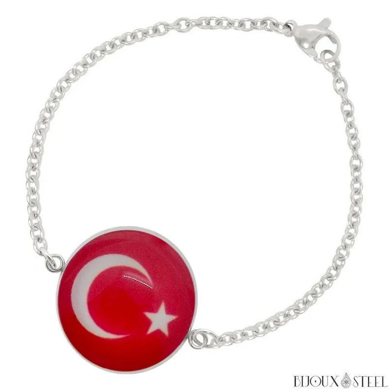 Bracelet femme drapeau de la Turquie en acier inoxydable