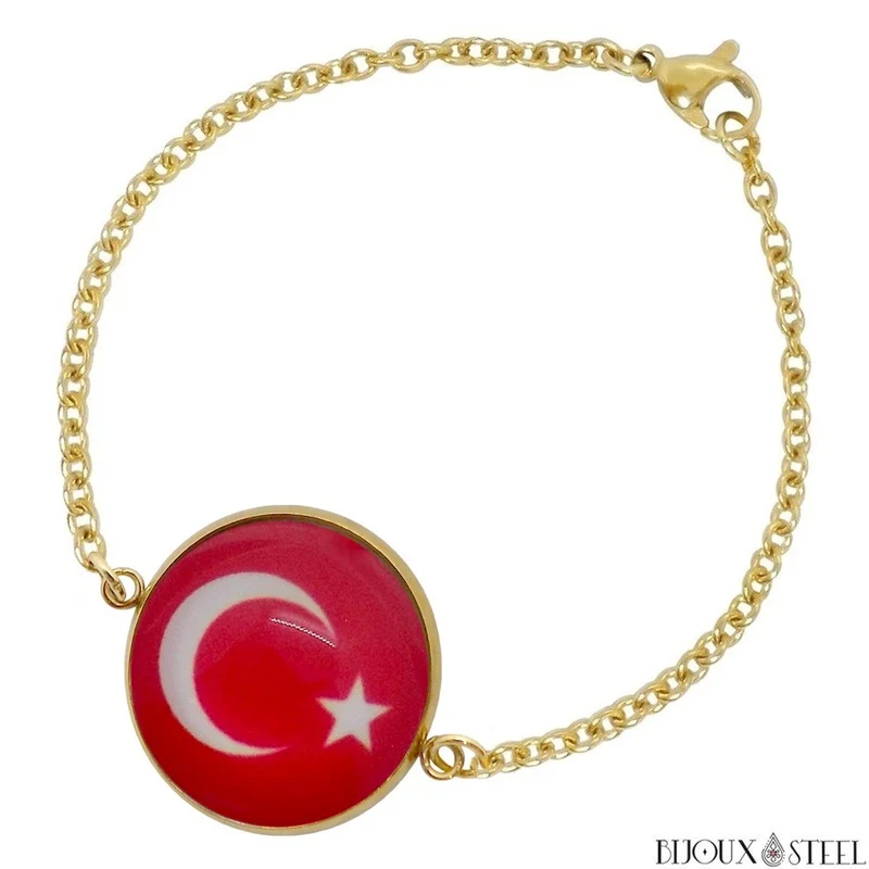 Bracelet femme drapeau de la Turquie en acier inoxydable