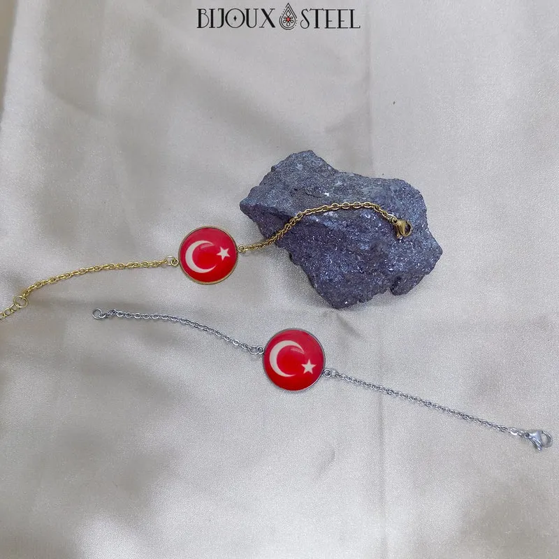 Bracelet femme drapeau de la Turquie en acier inoxydable