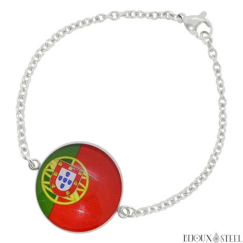 Bracelet femme drapeau du Portugal en acier inoxydable