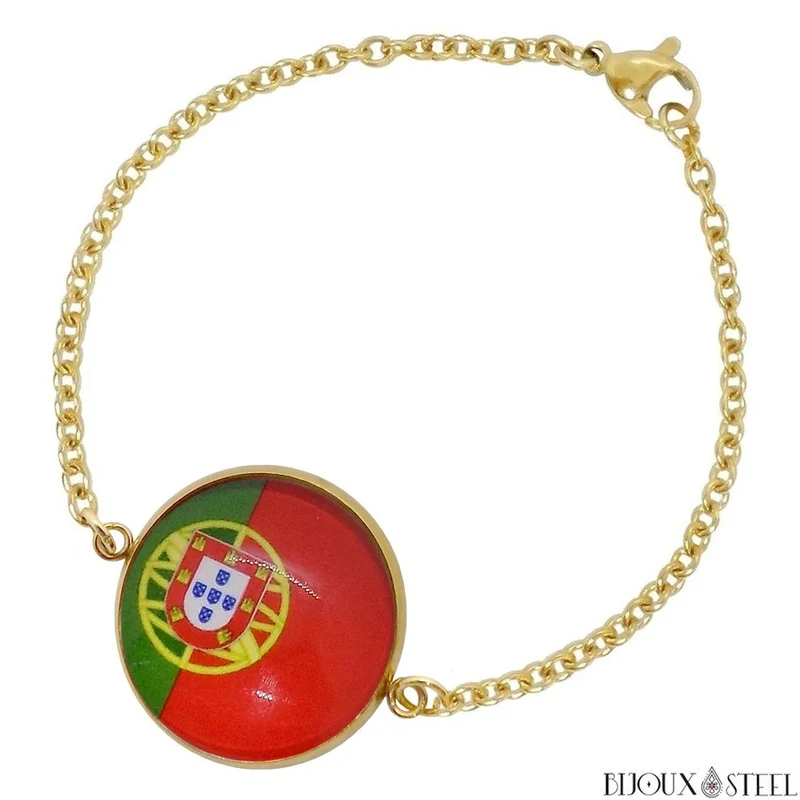 Bracelet femme drapeau du Portugal en acier inoxydable