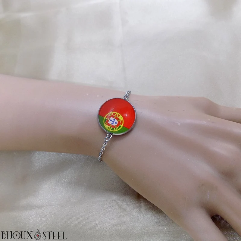 Bracelet femme drapeau du Portugal en acier inoxydable