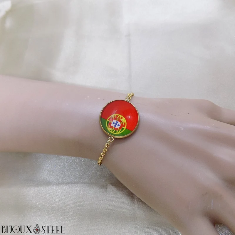 Bracelet femme drapeau du Portugal en acier inoxydable