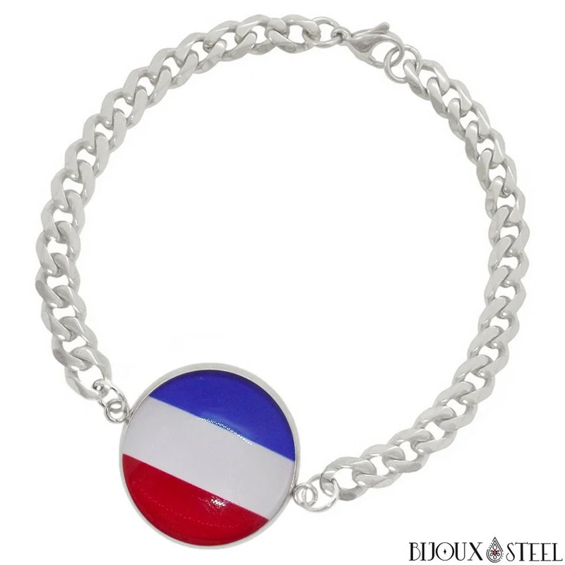 Bracelet homme maille cubaine drapeau des Pays-Bas en acier inoxydable