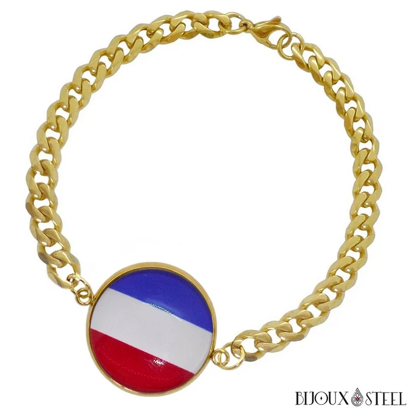 Bracelet homme maille cubaine drapeau des Pays-Bas en acier inoxydable