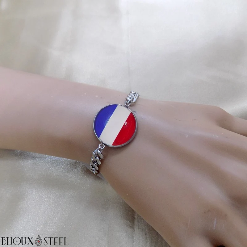 Bracelet homme maille cubaine drapeau des Pays-Bas en acier inoxydable