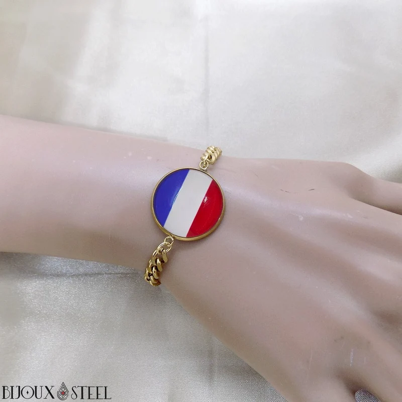 Bracelet homme maille cubaine drapeau des Pays-Bas en acier inoxydable