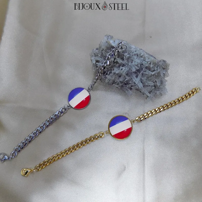 Bracelet homme maille cubaine drapeau des Pays-Bas en acier inoxydable