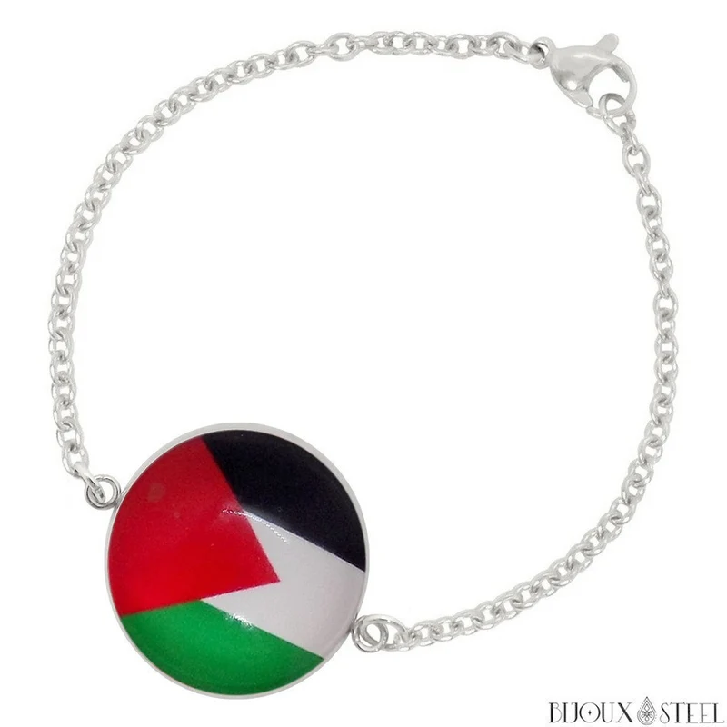 Bracelet femme drapeau de la Palestine en acier inoxydable