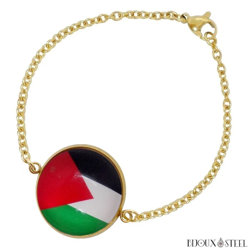 Bracelet femme drapeau de la Palestine en acier inoxydable