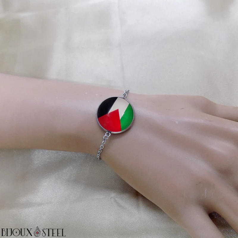 Bracelet femme drapeau de la Palestine en acier inoxydable