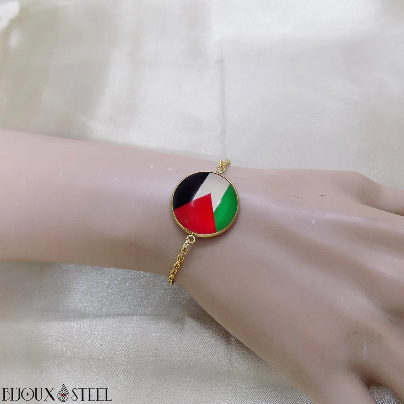 Bracelet femme drapeau de la Palestine en acier inoxydable