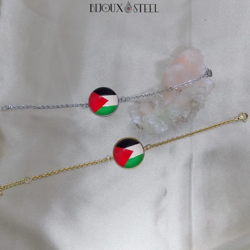 Bracelet femme drapeau de la Palestine en acier inoxydable