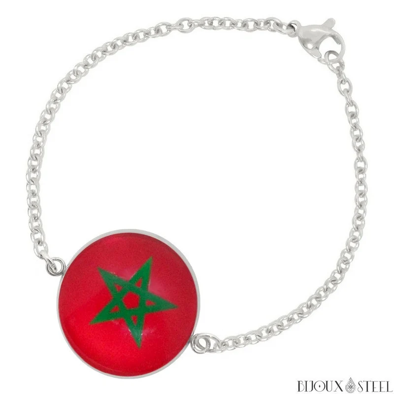 Bracelet femme drapeau du Maroc en acier inoxydable