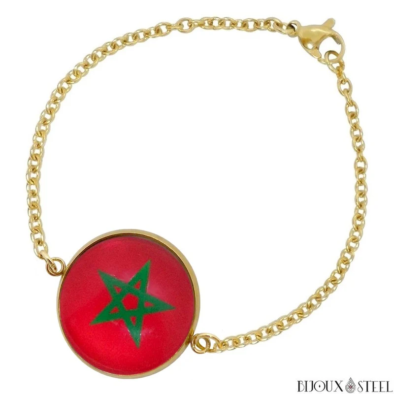 Bracelet femme drapeau du Maroc en acier inoxydable
