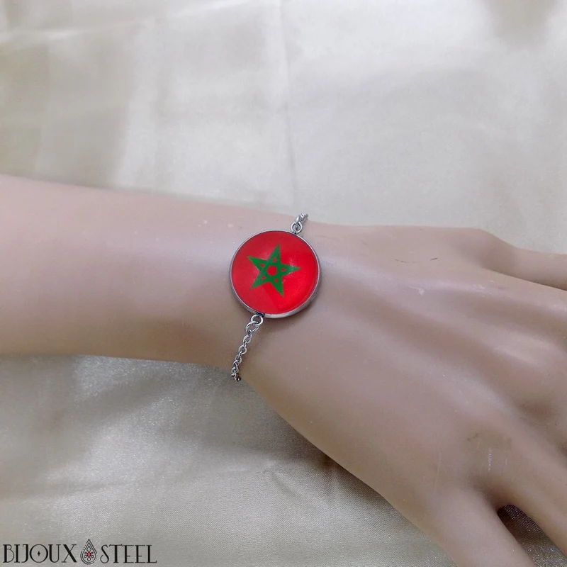 Bracelet femme drapeau du Maroc en acier inoxydable
