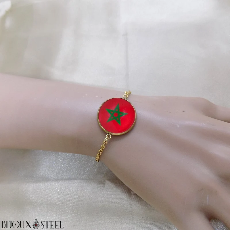 Bracelet femme drapeau du Maroc en acier inoxydable