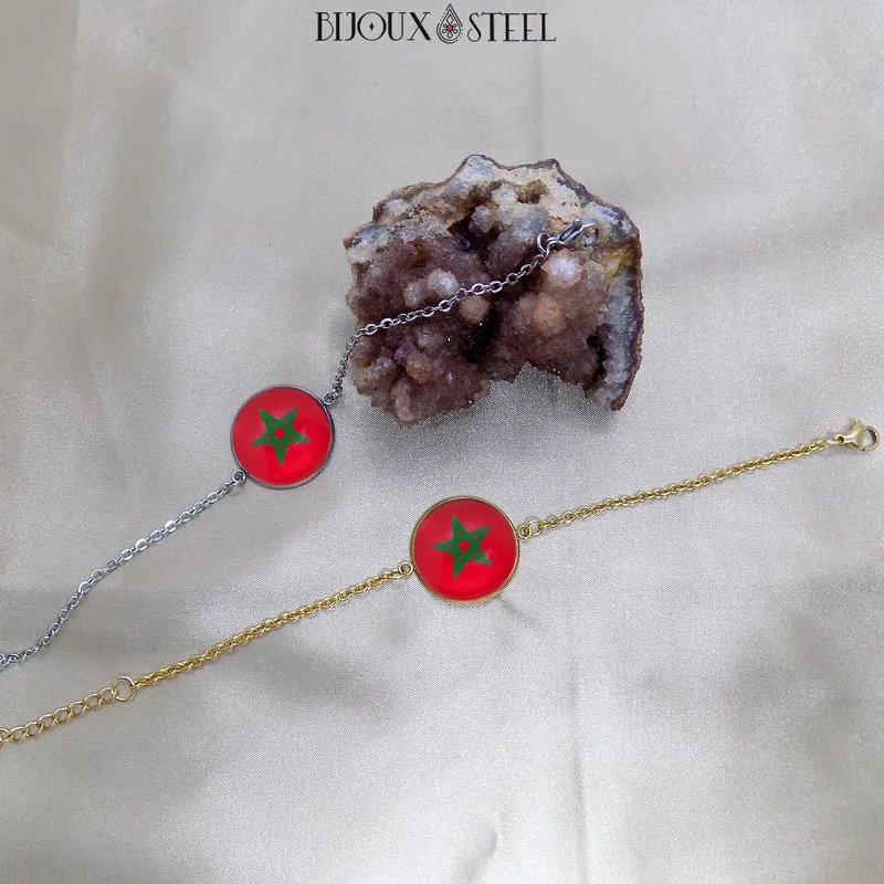 Bracelet femme drapeau du Maroc en acier inoxydable