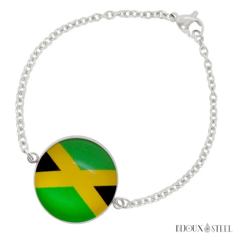 Bracelet femme drapeau de la Jamaïque en acier inoxydable