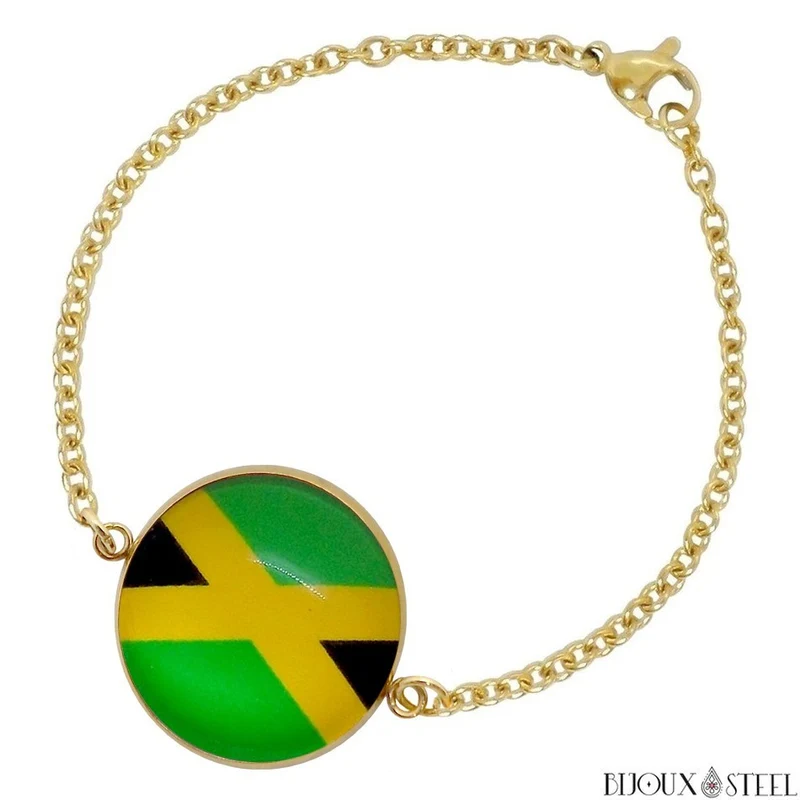Bracelet femme drapeau de la Jamaïque en acier inoxydable