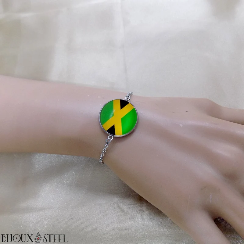 Bracelet femme drapeau de la Jamaïque en acier inoxydable